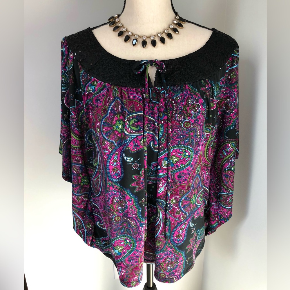 Studio Y Vibrant Magenta Butterfly Sleeve Blouse Top Large